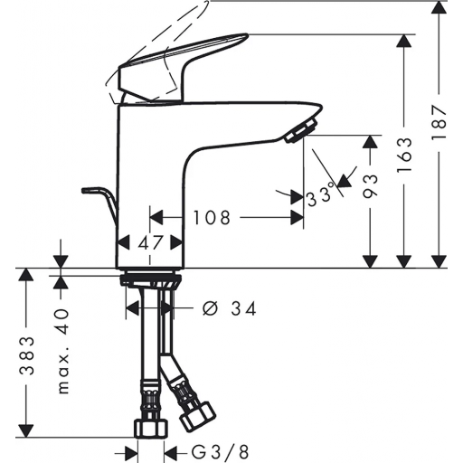 Смеситель для раковины HANSGROHE Logis 71100000 однорычажный хром